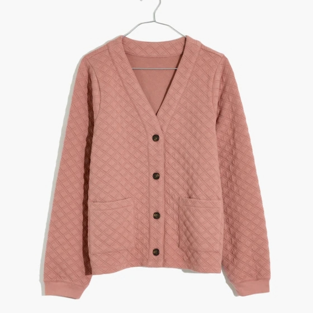 Madewell (Re)sourced Quilted Crop Cardigan Sweatshirt in Faded Mauve M